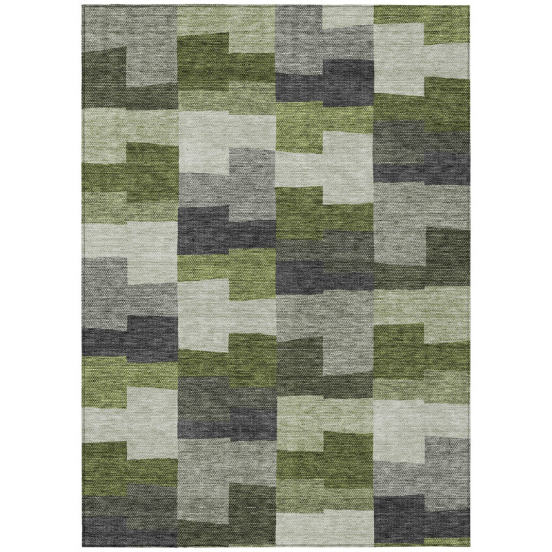 Tapis intérieur / extérieur lavable géométrique vert olive et artichaut 5 pi x 8 pi HomeRoots
