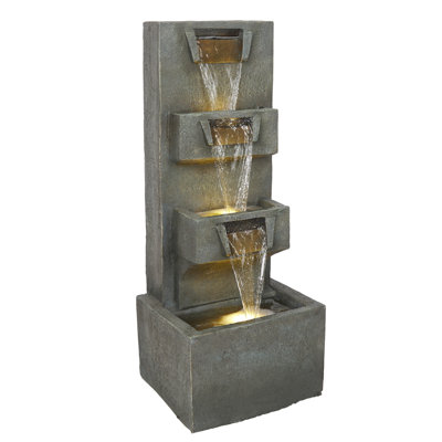 4-Tier Gray-Stoned Cascading Fountain with LED Lights