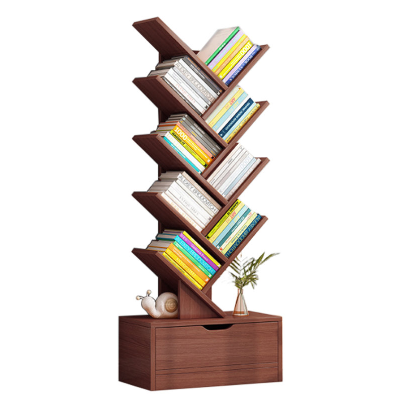 Bookshelf with Drawer,9 Tiers Tree Bookshelf,Book Storage Organizer,Free Standing Tree Bookcase