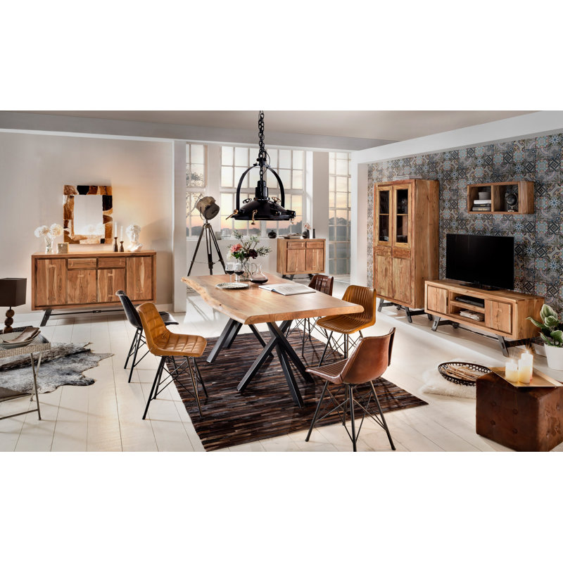 Gabriella Acacia Solid Wood Top Metal Base Dining Table, Black, H78 x L180 x W100cm