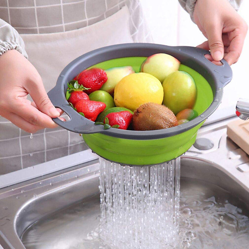 Collapsible Colander Set of 3 Round Silicone Kitchen Strainer Set