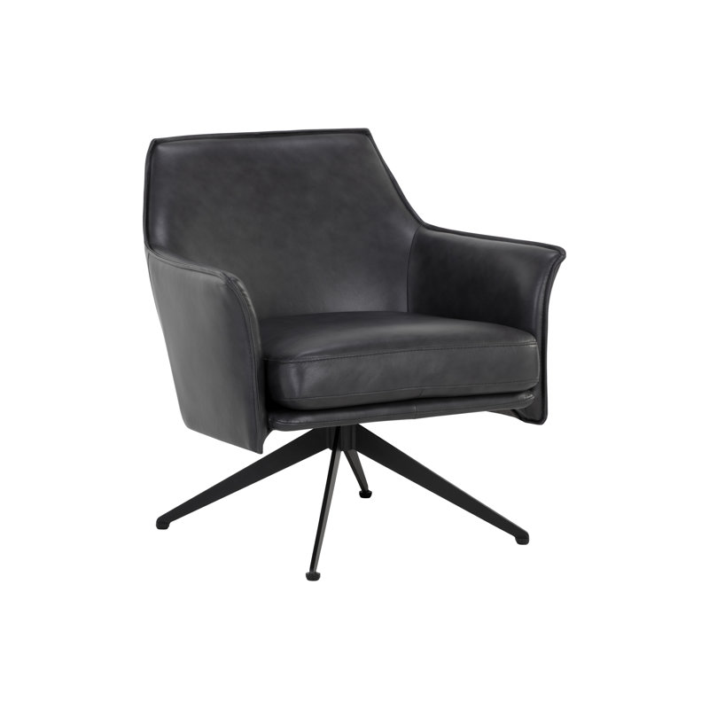 Leather Swivel Lounge Chair, Black Genuine Leather