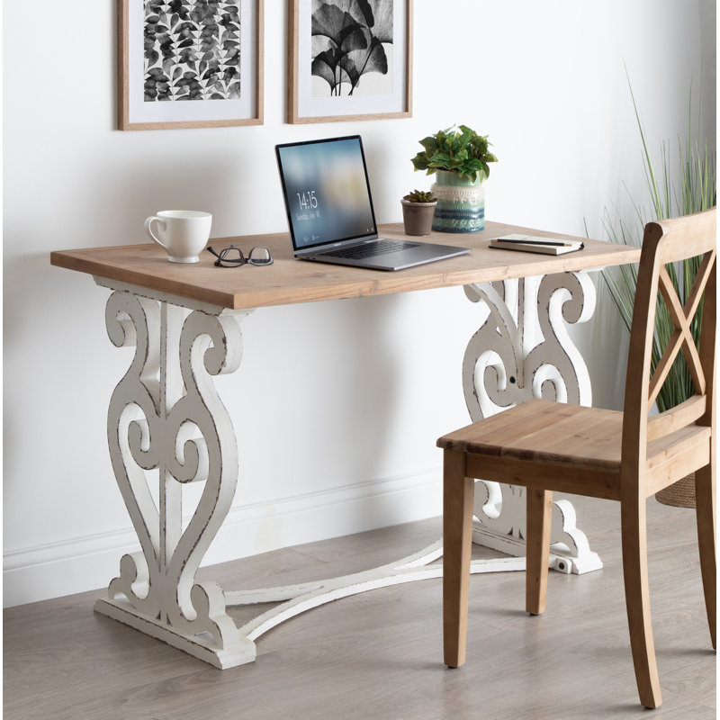 Bureau en bois massif Milne, Brun / blanc, H 30 po x l 47,25 po x P 24 po