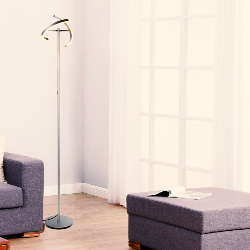 Lampe sur pied DEL industrielle à 2 lumières avec gradateur 3 voies Halo Split, Argent