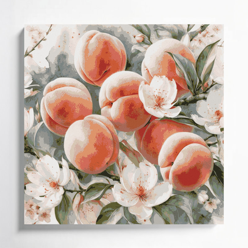 Art sur toile beige, fruit et pêche, H 12 po x l 12 po