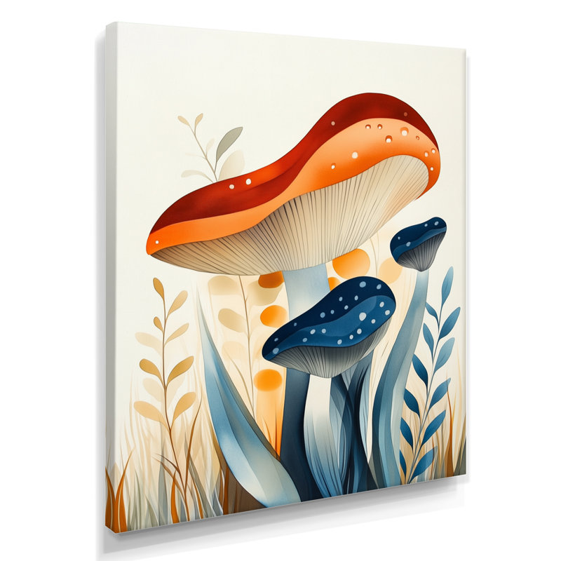 «Quiet Mushroom Study - Woodland Botanical», art mural sur toile encadré, 44" H x 34" W, Wrapped Canvas