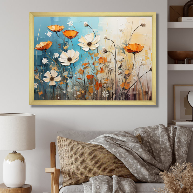 Meadow Whispers Collage IV - Modern Canvas Art Print, H 24 po x l 32 po, Encadrement doré