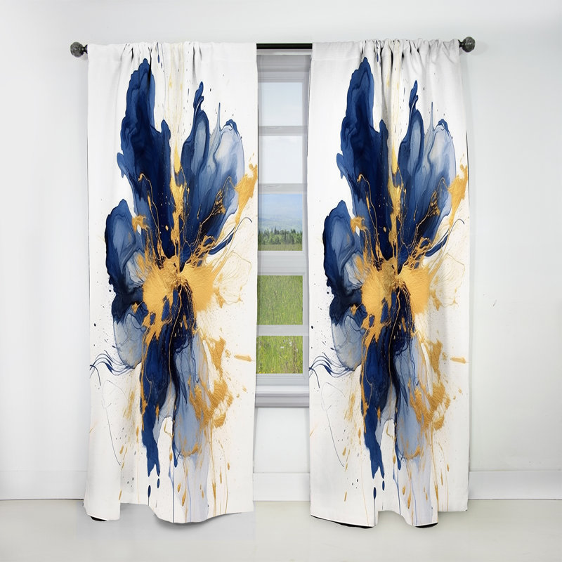 Dark Blue And Gold Strokes I - Abstract Blackout Curtain - 1 Panel, 52" W x 63" L