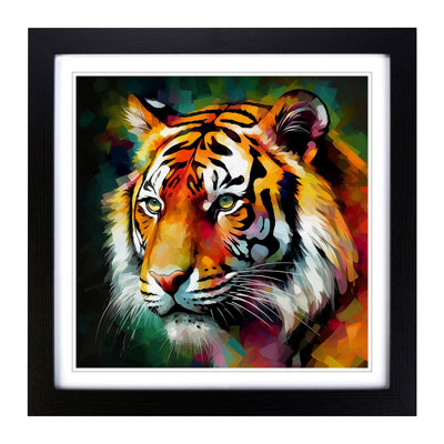 Tiger Abstract Art - Single Picture Frame Print on Wood