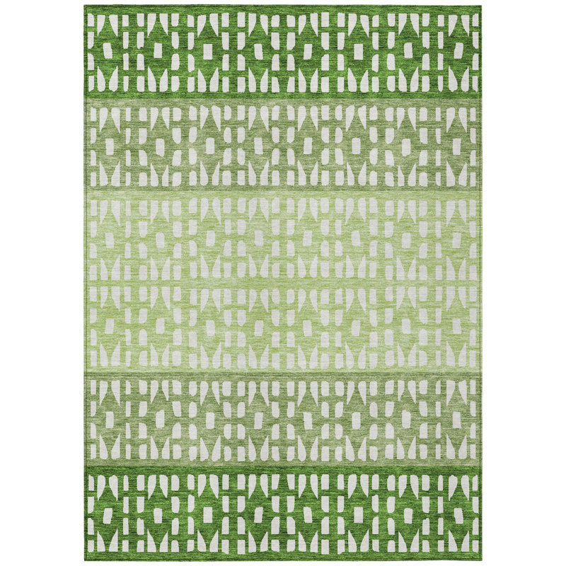 Tapis extérieur lavable à motif géométrique vert sauge et ivoire 5 pi x 8 pi