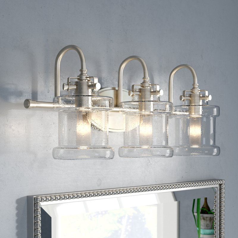 Raleigh 3-Light Dimmable Seeded Glass Vanity Light, Brushed Nickel
