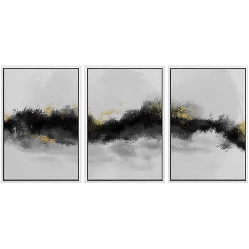 «Smoke Effect Strokes Abstract», peinture sur toile 3 pièces, L 48 po x H 24 po, Blanc