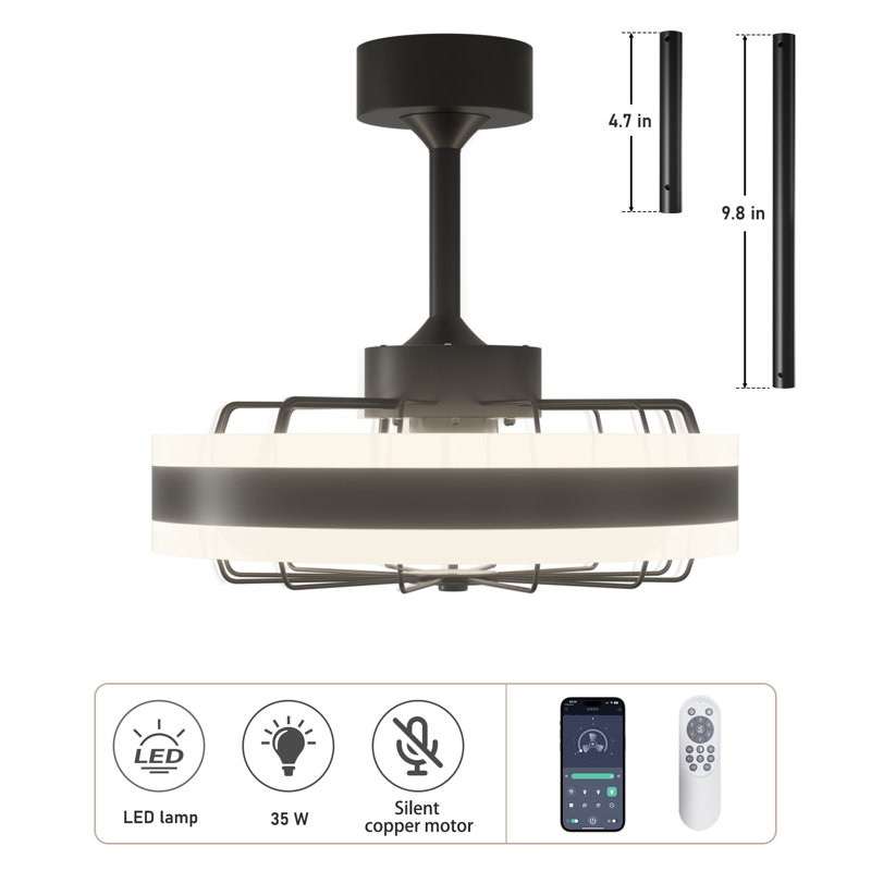 Modern LED Ceiling Fan with Lights Seamless Dimming 6 Speeds With Remote Control Timer Function