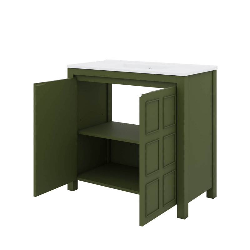 Ensemble de rangement pour meuble-lavabo 36 po avec lavabo en céramique, Vert olive