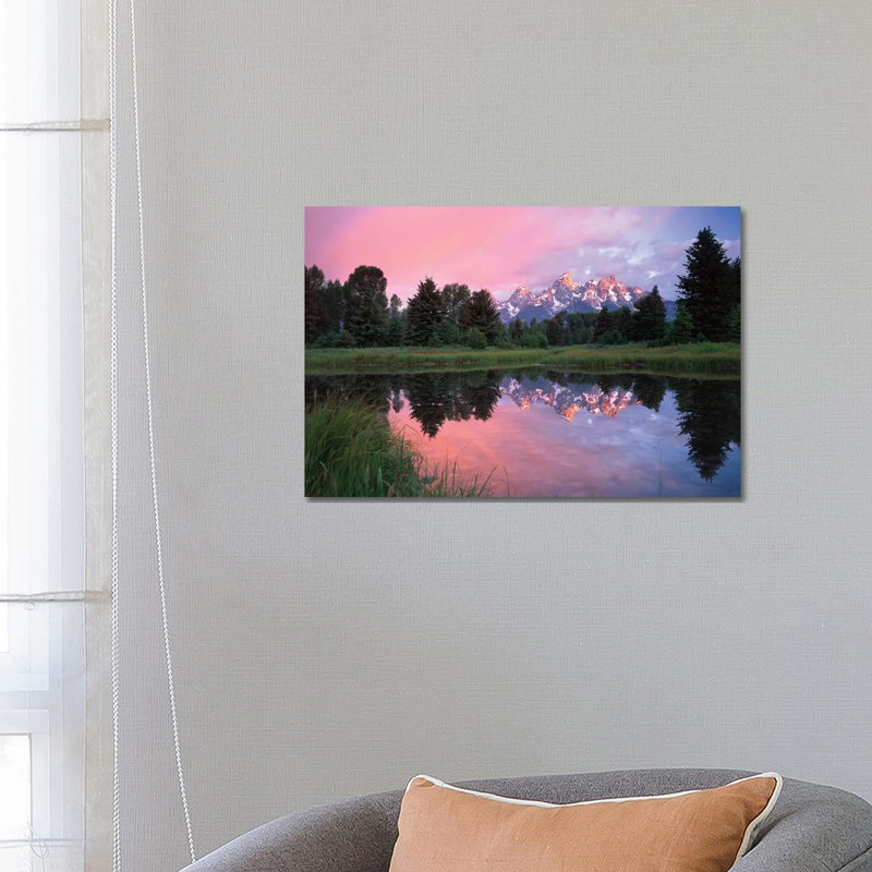 Grand Teton Range And Cloudy Sky At Schwabacher Landing, Reflected In The Water, Grand Teton National Park, Wyoming I by Tim Fitzharris - Wrapped Canvas Gallery-Wrapped Canvas Giclée