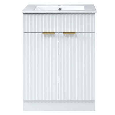Meuble-lavabo moderne avec lavabo en céramique et 2 portes