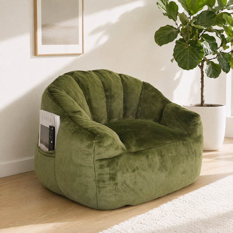 Fauteuil à billes surdimensionné - fauteuil paresseux en mousse haute densité avec poche latérale et poignée pour faciliter le transport
