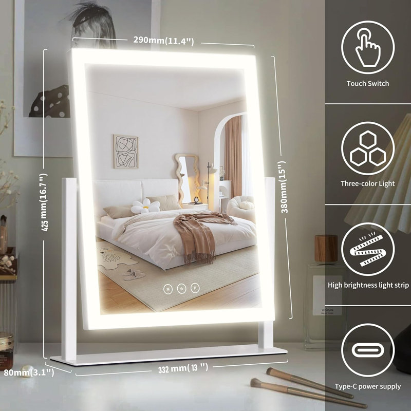 Miroir de coiffeuse lumineux avec lumières, miroir de maquillage avec lumière