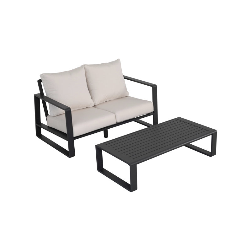 Sofa + Rectangular Coffee Table, Light Brown Cushions