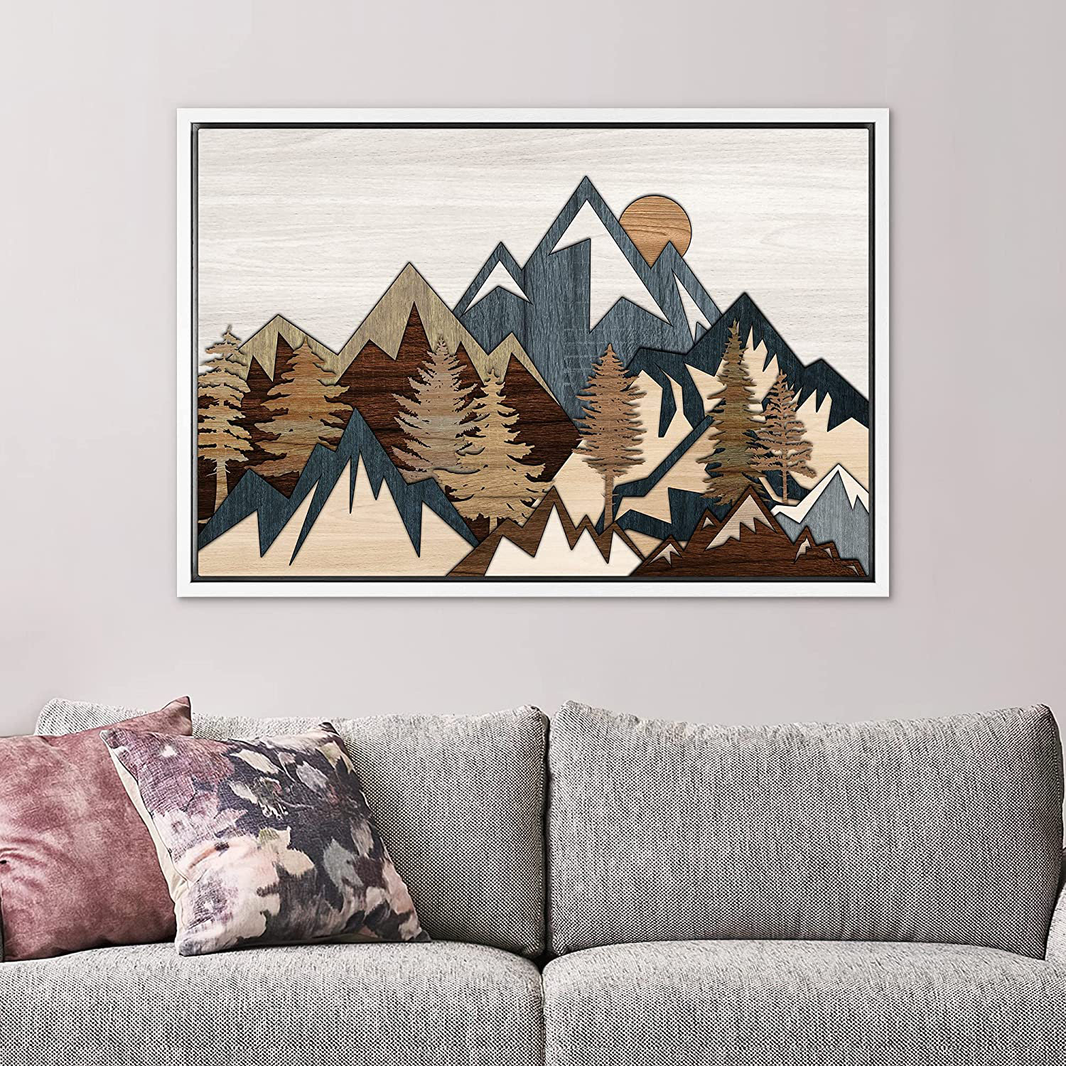 rustic cabin decor round wall decor Wooden mountains wall art art work  living room round wood wall art round mountain painting Home & Living Wall  Hangings Home Décor eolane.ee
