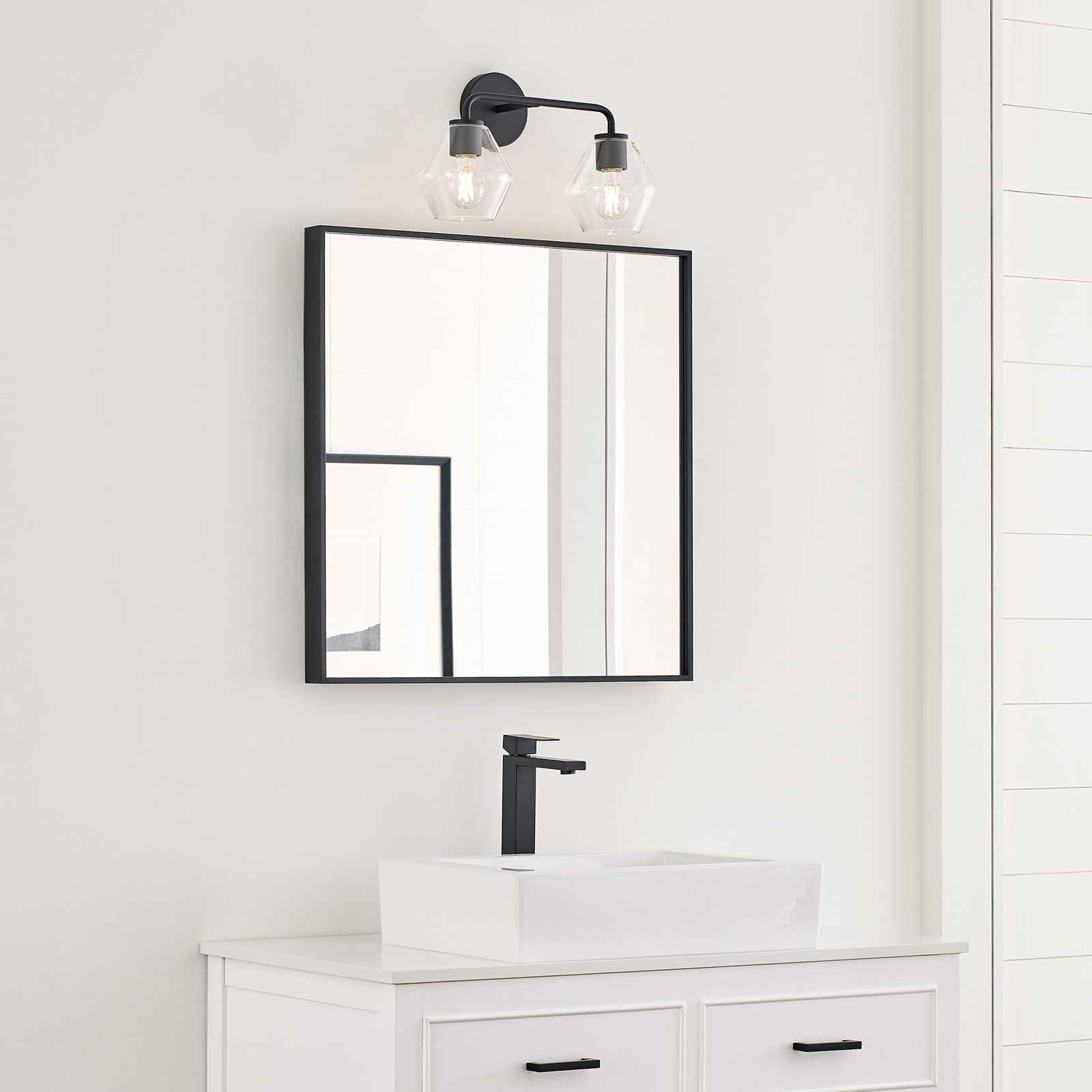 Rooks 2-Light Dimmable Vanity Light, Midnight Black, Clear