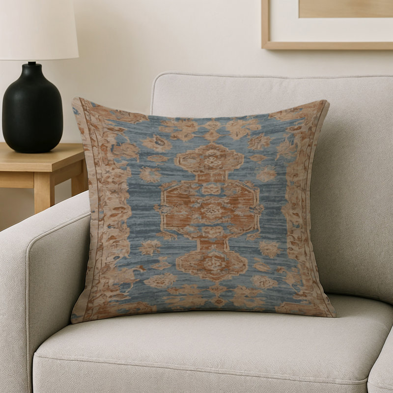 Coussin décoratif intérieur et extérieur Modern, Jaune / bleu oriental, Carré 16 po