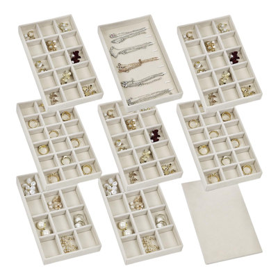 Ensemble de 8 plateaux de rangement pour bijoux empilables avec 1 couvercle et boîte à bijoux réglable
