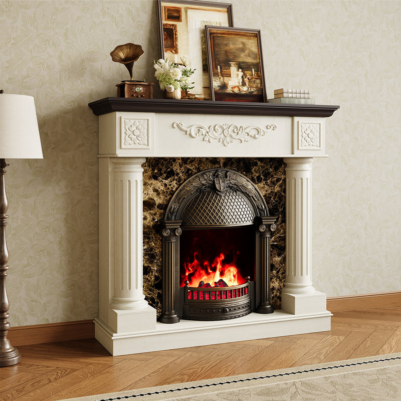 Foyer électrique 51,2 "avec manteau de cheminée, meuble télé Classic, Blanc