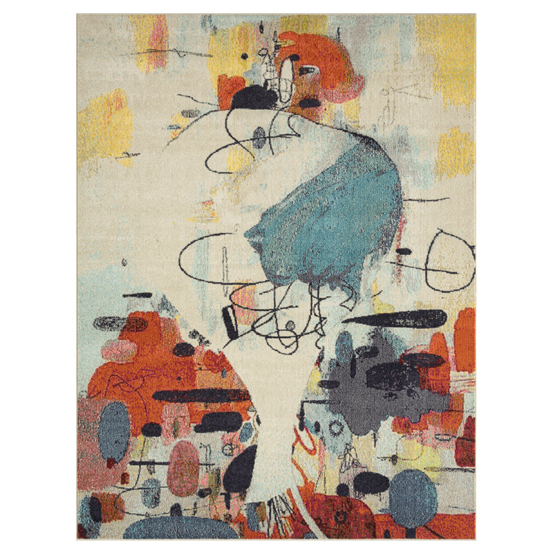 Tapis abstrait COLORWRKS Ivoire / bleu / jaune / rouille, Rectangle 5 pi 6 po x 8 pi 6 po