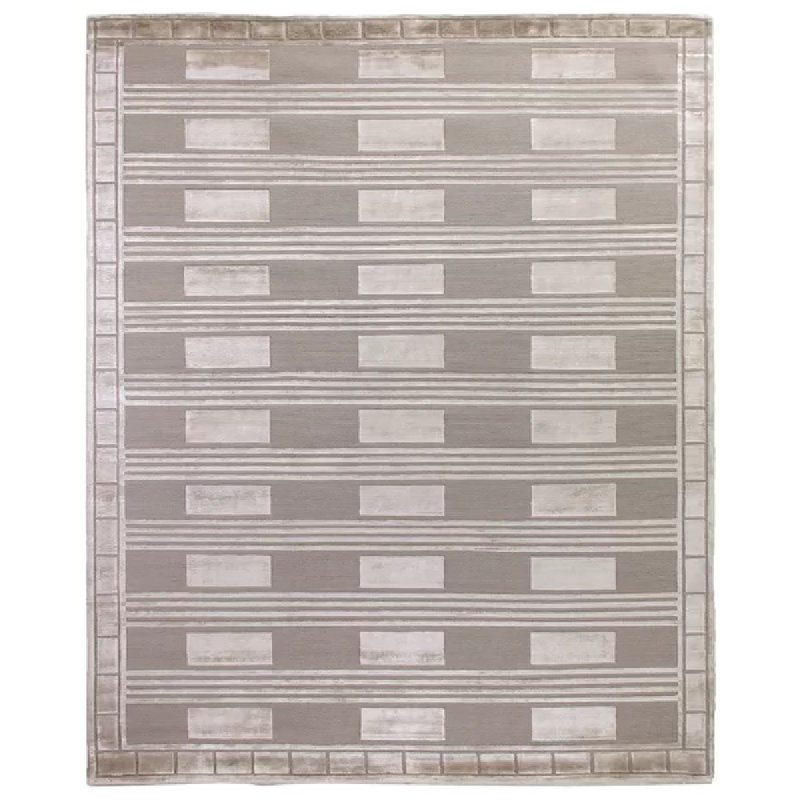 Metro-Velvet Geometric Area Rug in Light Brown/Gray, Rectangle 8' x 10'
