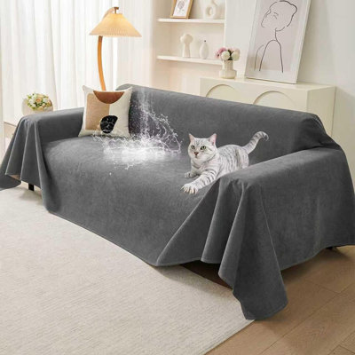Waterproof Anti-Scratch Couch Cover For Cats & Dogs, Heavy-Duty Non-Slip Sofa Protector For 3-Cushion Couch (71" X 118", Dark Grey)