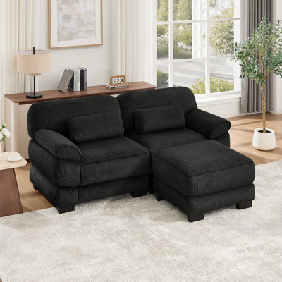 Cloud Couch 76.4 Inch L-Shaped Modular Sectional Sofa, 2-Seater Sofa with Ottoman, Comfy Thick Seat Cushions, Breathable Corduroy Fabric for Living Room Bedroom Apartment