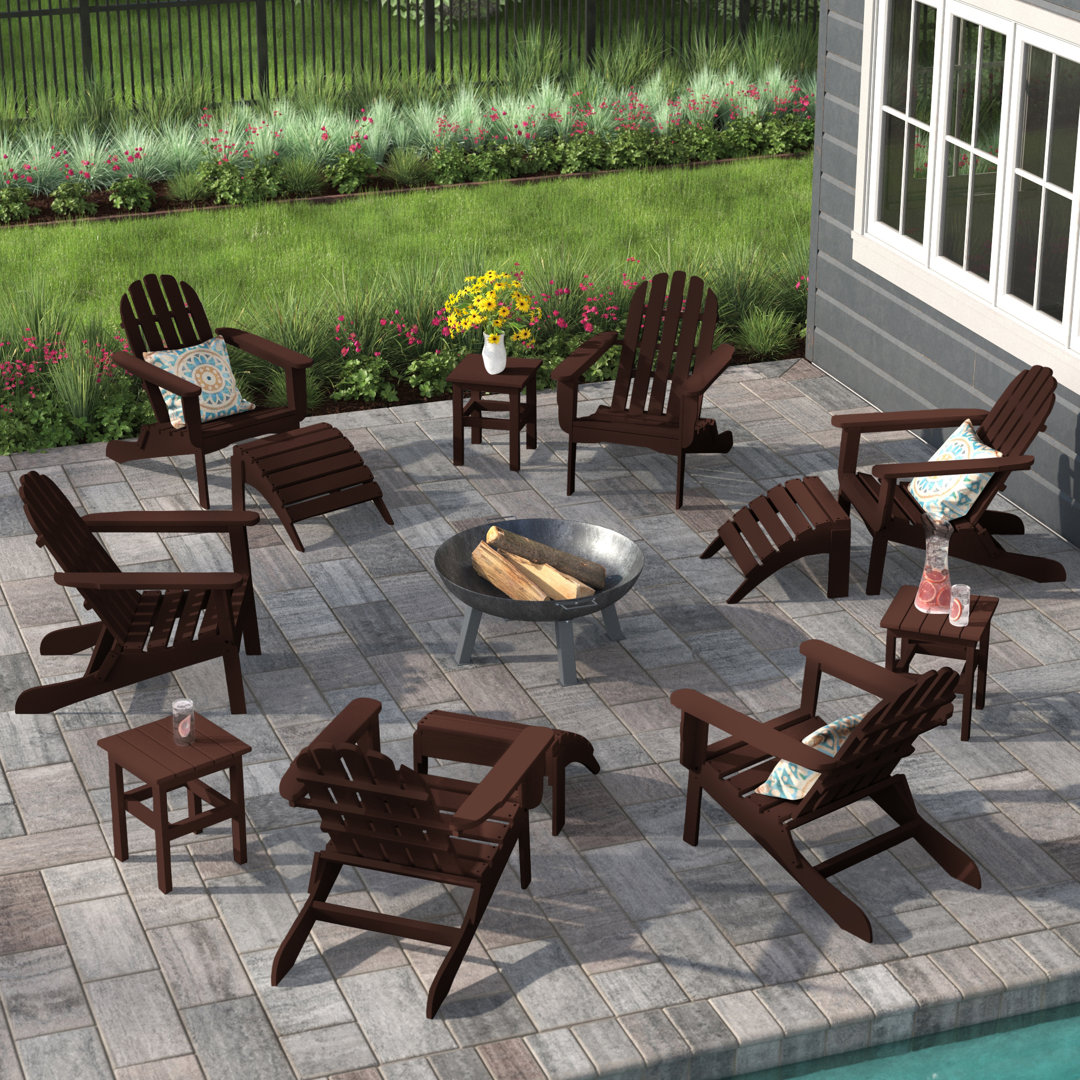 Hartington 12 Piece Plastic/Resin Folding Adirondack Chair with Ottoman and Table Three Posts™ Frame Color: Chocolate