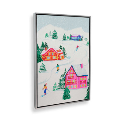 «Vibrant Winter Village II», reproduction sur toile dans un cadre en érable américain