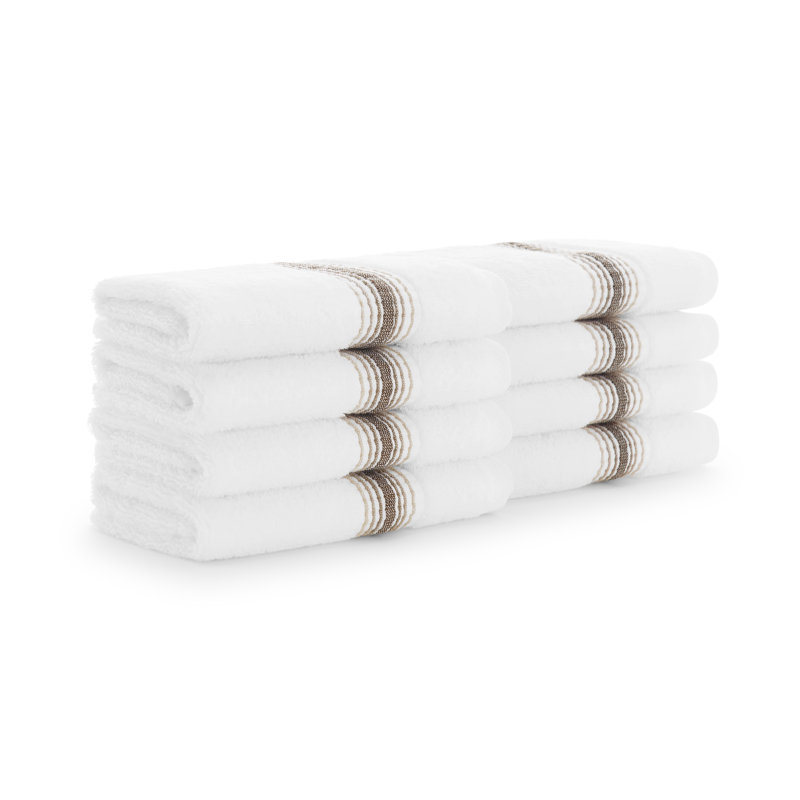 Kytzia Aegean Cotton Washcloths (Pack of 8), White/Sand
