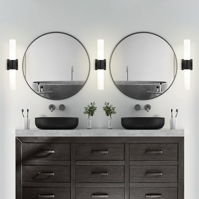 Modern Bathroom Wall Sconce Light Fixture With Frosted Glass Shade, 21 Inch Vanity Lighting For Bathroom Living Room Bedroom, Horizontal Or Vertical Mount, E26 Base Compatible