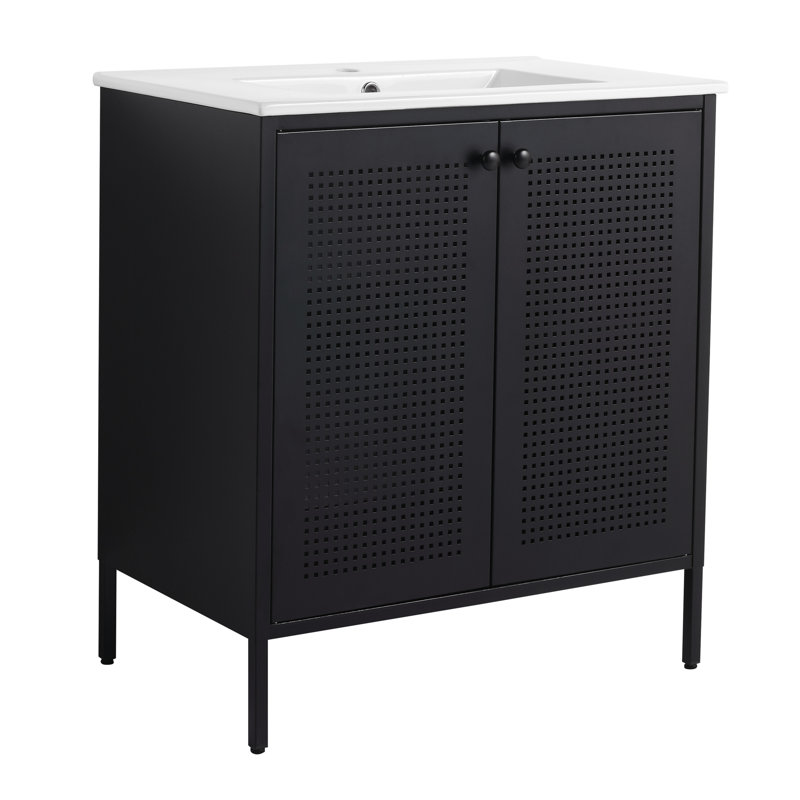 Meuble-lavabo autoportant de 30 pouces avec comptoir en céramique, Noir