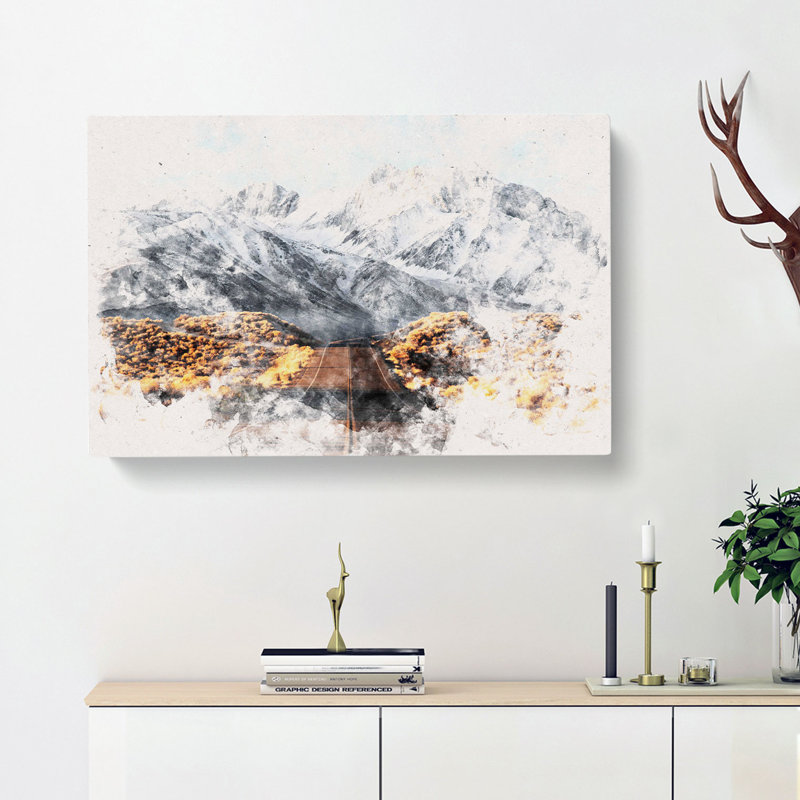 Road to the Mountains in California Watercolour - Wrapped Canvas, 40cm H x 60cm W x 3cm D