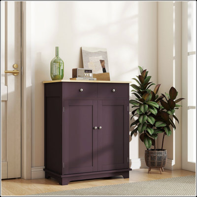 Coffee Finish Sideboard With Solid Wood Countertop