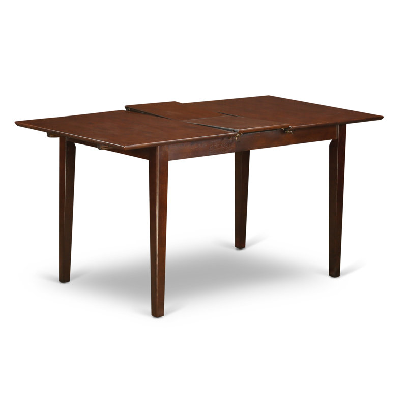 L'ensemble de salle à manger 3 pièces comprend une table de salle à manger rectangulaire avec des feuilles papillon et 2 chaises rembourrées en tissu de lin, acajou