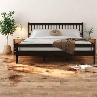 Très grand lit avec rangement, plateforme de ferme en bois de pin pour chambre à coucher