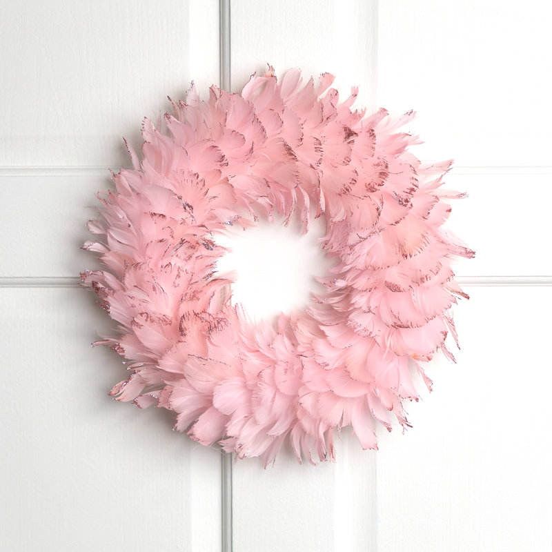 Two-Tone Feathers Christmas Wreath - 14.5" - Unlit, Pink