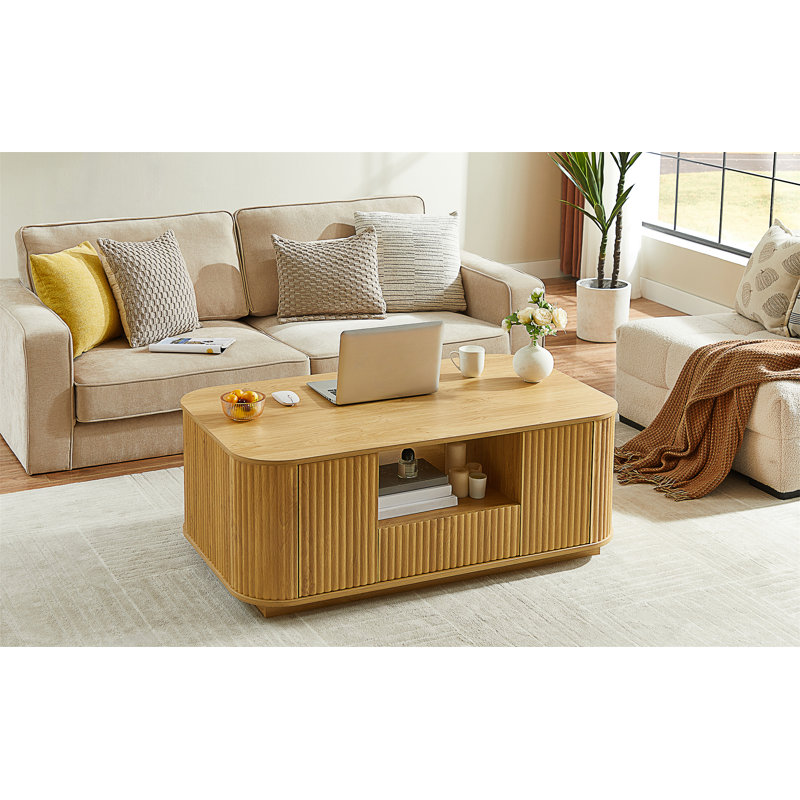Table basse ovale de luxe moderne 46,5 po avec tiroirs et compartiments de rangement (table incluse seulement), Naturel