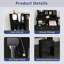 Petite coiffeuse moderne noire avec miroir DEL réglable à 3 couleurs, 3 tiroirs et tablettes ouvertes, support pour sèche-cheveux et prise électrique – Ensemble de toilette complet avec tabouret-972501048