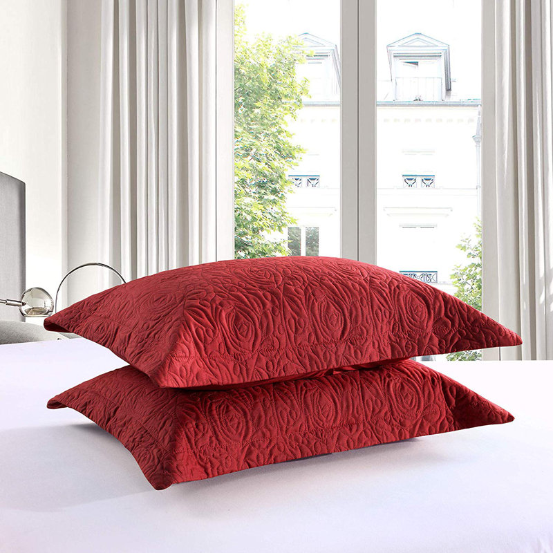 Red Embroidered Cotton Polyester Standard Pillow Shams