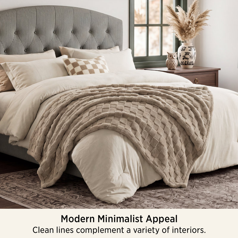 Bedsure Boho Comforter Set With Plaid Throw Blanket And Decorative Pillow, Linen Plaid, Full Comforter + 4 Additional Pieces