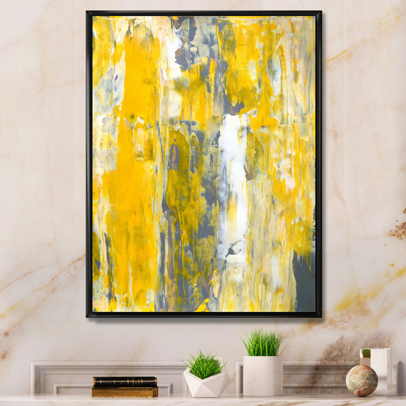 «Yellow and Gray Merging Abstract», art mural moderne et contemporain sur toile, H 40 po x l 30 po x P 1,5 po