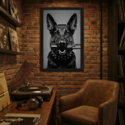 Animals German Shepherd Holding Rifle In Mouth