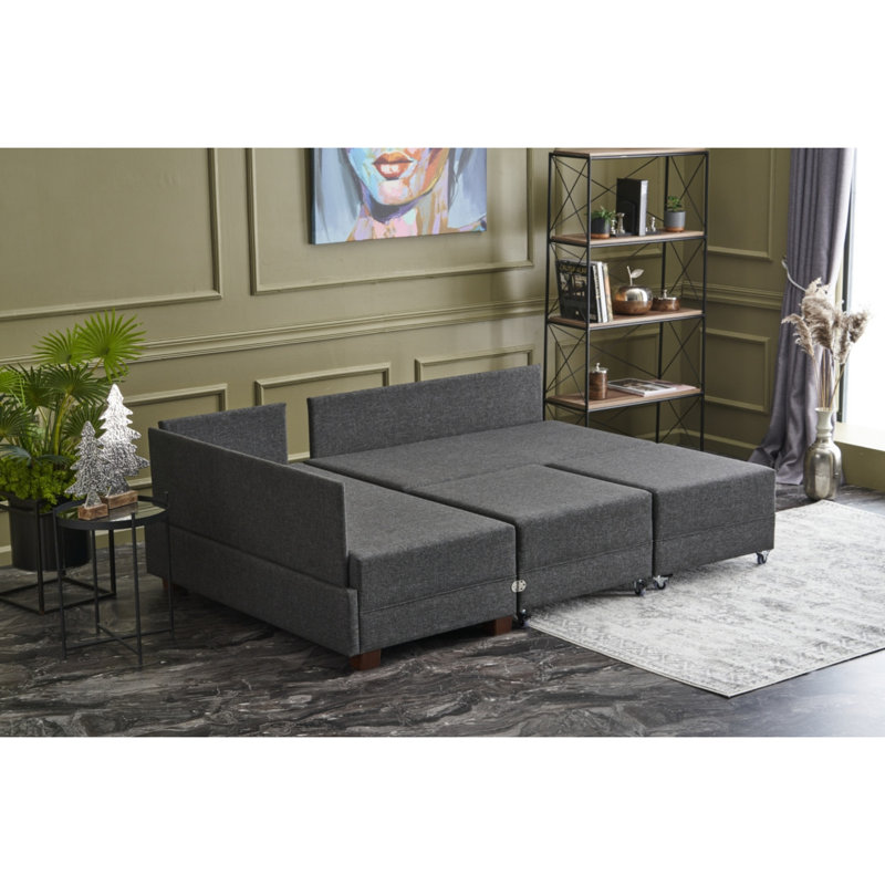 Canapé modulaire 4 pièces Highlawn, 100 % coton gris, Face à la droite