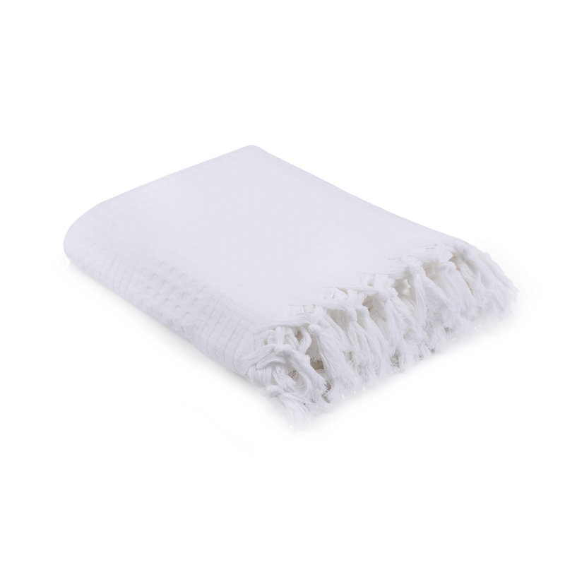 Couvre-lit double fait à la main 100% coton, 86,6 x 94,5 | 340 g / m², non élastique, lavable en machine à 86 ° F, couleur blanche élégante avec frange | Doux, durable, parfait pour tout décor de chambre à coucher